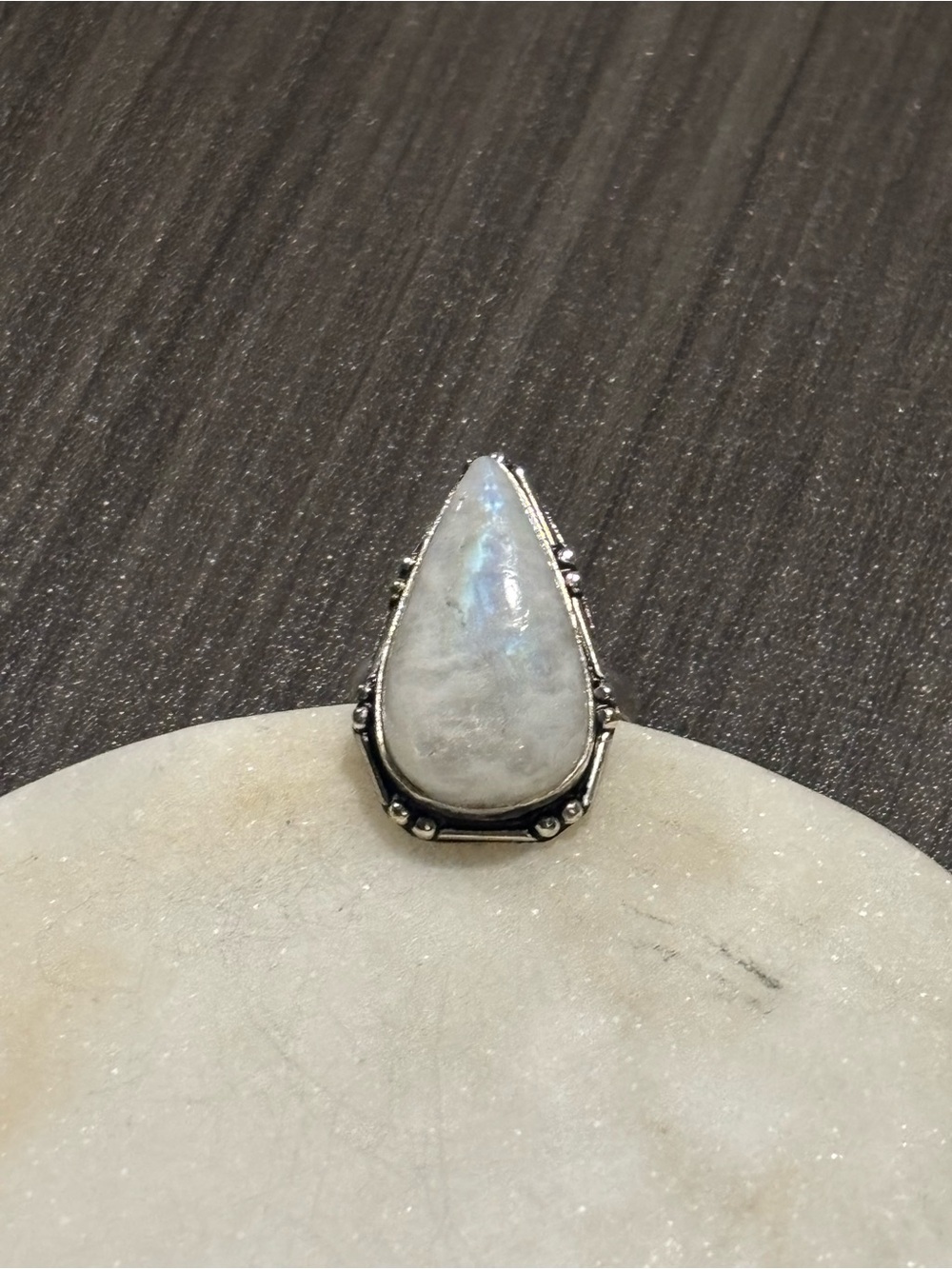 Sterling Silver Teardrop Moonstone Ring in White